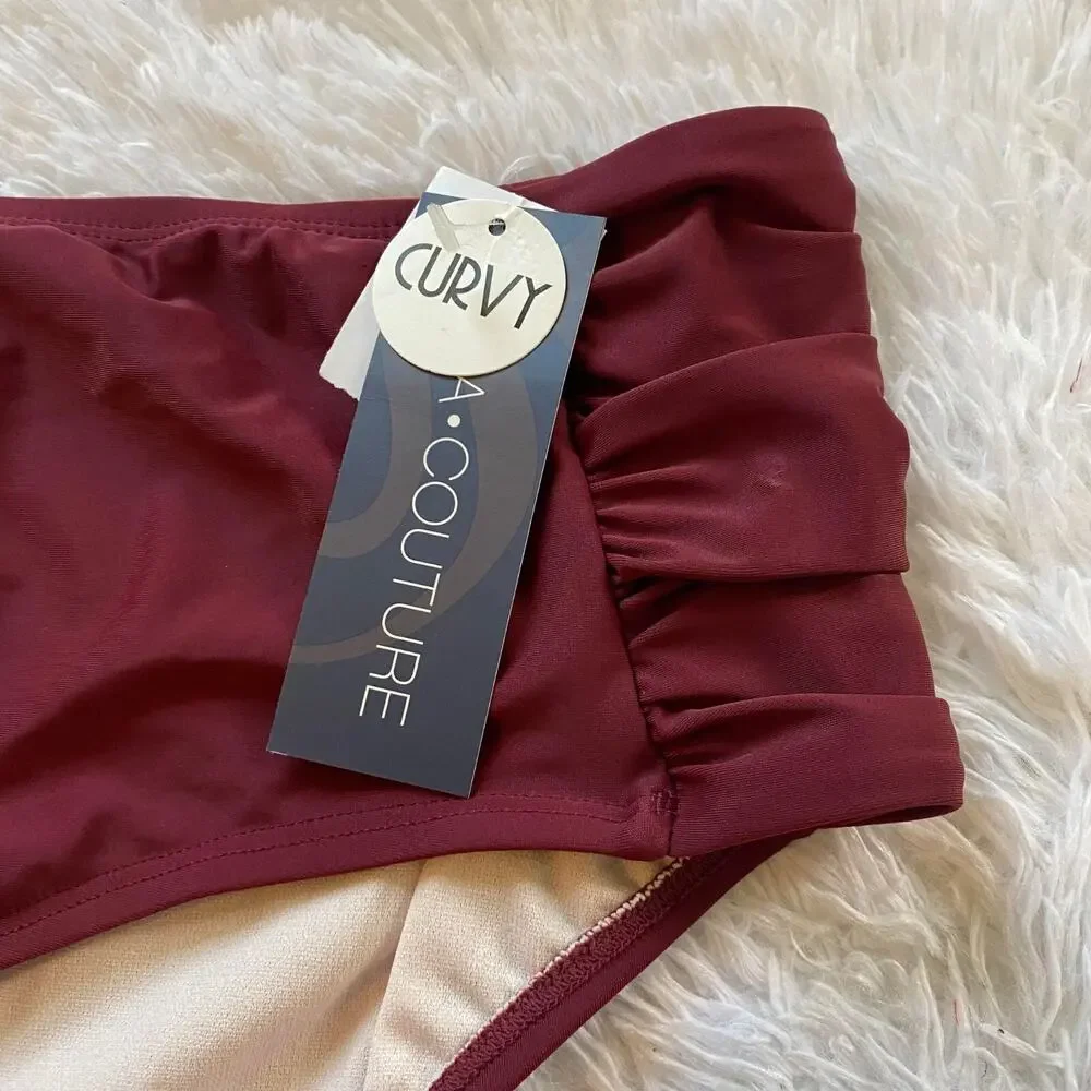Aqua‎ Couture Curvy Bikini bottom Swimsuit Womens , Burgundy, 3x , NEW with Tag